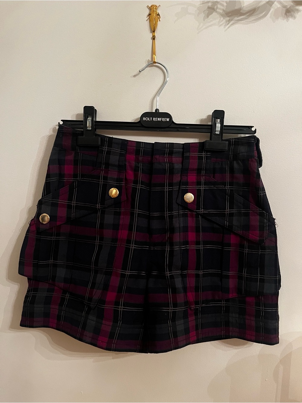 Marc by Marc Jacobs Black and Burgundy Plaid Cargo Skort